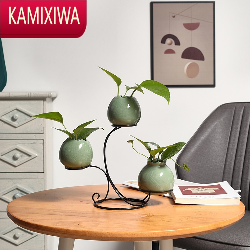 xiwa新中式陶瓷小花瓶玻璃创意水培植物客厅插花电视柜居装饰品摆件