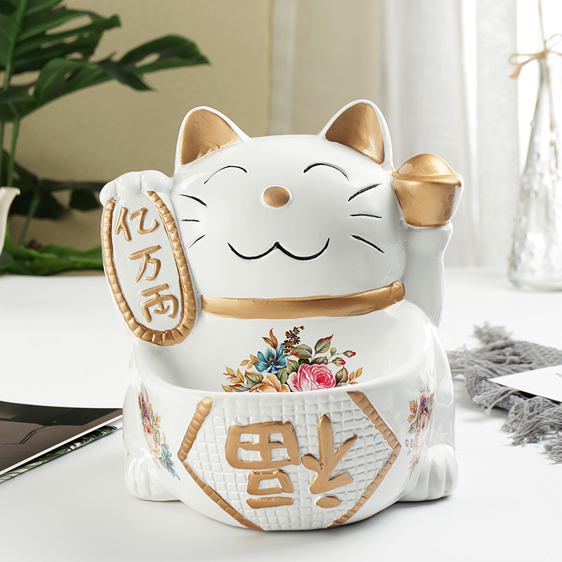 猫摆件欧式美式家居酒柜玄关装饰品鞋柜钥匙收纳盘创意礼品 三维工匠 白高清大图