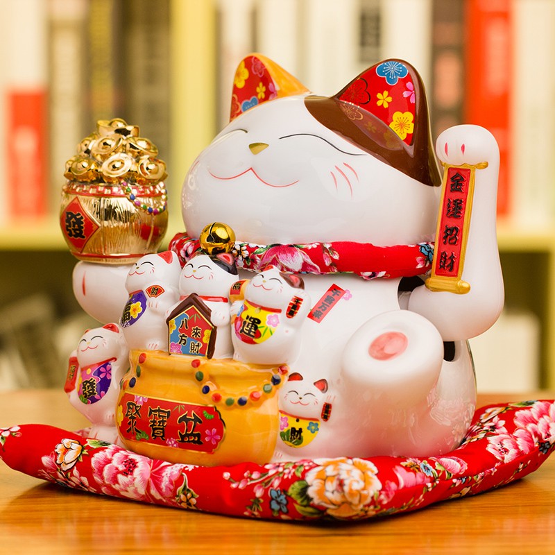 猫摆件开业大号陶瓷发财猫店铺收银台电动摇手创意礼品 三维工匠 10寸摇手八方来财25cm高猫高清大图