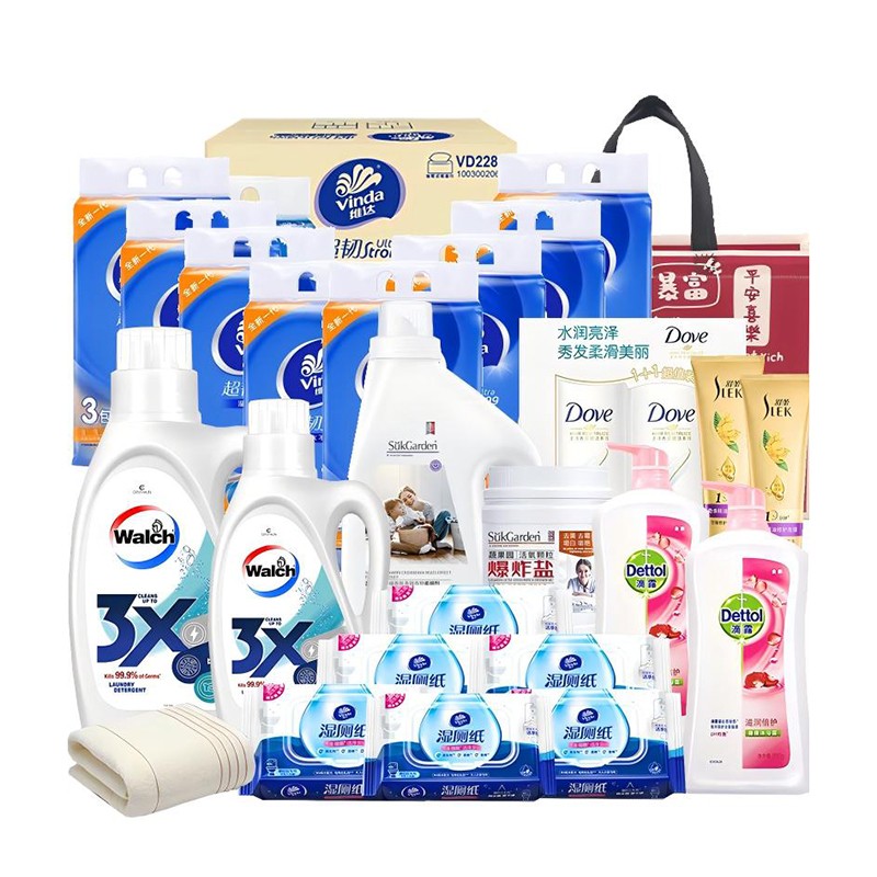 威露士/蔬果园/多芬/滴露/舒蕾/旁氏/洁丽雅/维达 大规格纸巾除菌洗衣柔顺个护组合10.2kg+60包+1条(赠袋