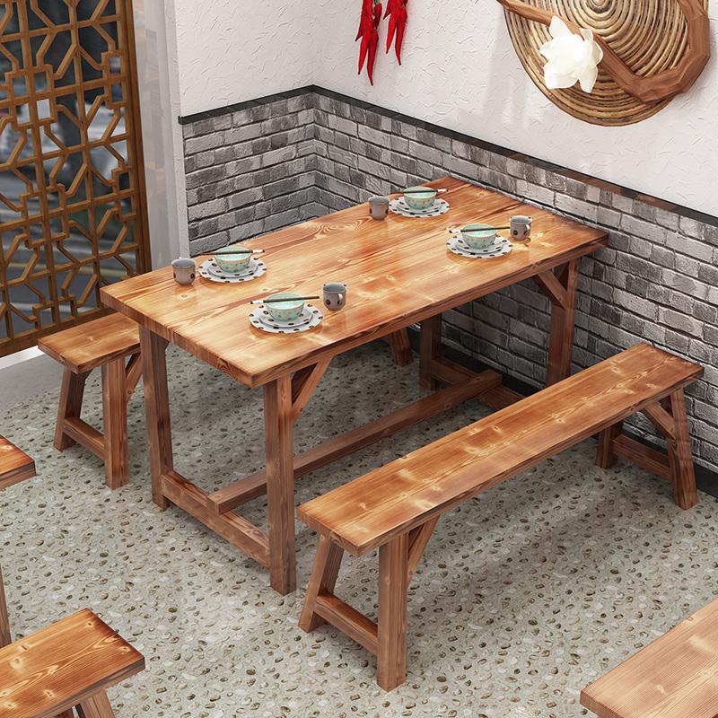 碳化实木饭店餐桌椅组合快餐店小吃餐厅餐馆烧烤面馆排档食堂桌椅高清大图