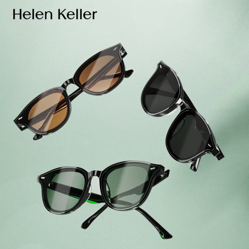 海伦凯勒(HELEN KELLER)[博主推荐]腮红墨镜太阳镜夏日流光镜潮流H5285 N09亮黑框+YIBO绿高清大图