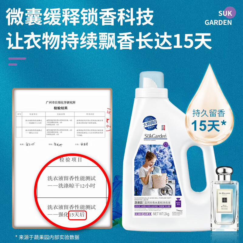 蔬果园 蓝风铃香水洗衣液2kg 机洗专用香味持久留香洁净增香型高清大图