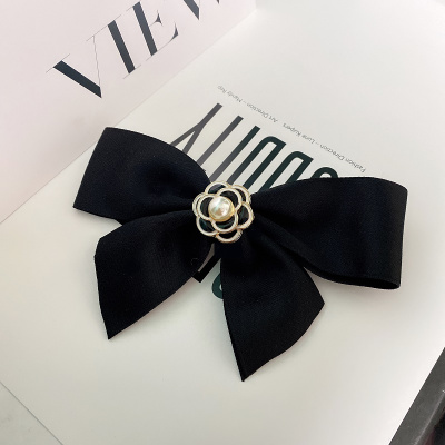 小香风简约气质蝴蝶结发卡夹子发夹弹簧夹头饰山茶花黑色蝴蝶结弹簧夹