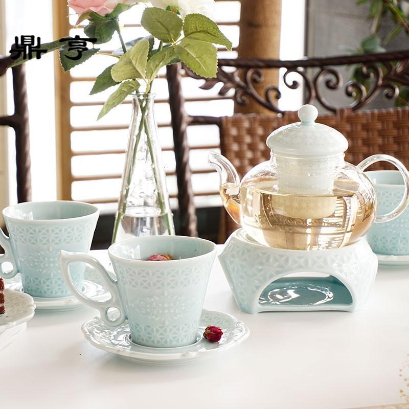 鼎亨韩式陶瓷玻璃低骨瓷花果茶红茶泡花茶壶茶杯水果花茶茶具加热