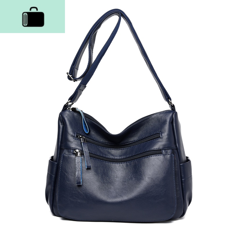新款中年女包大包妈妈包斜挎包软皮休闲中老年大容量女式单肩包包NEW LAKE女士单肩包 深蓝色