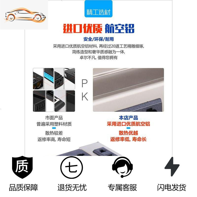 [补贴10%]车载逆变器小型12V24V转伏汽车大货车用充电源转换器插座通用 400W 24V(温控+数显+3.0快充高清大图