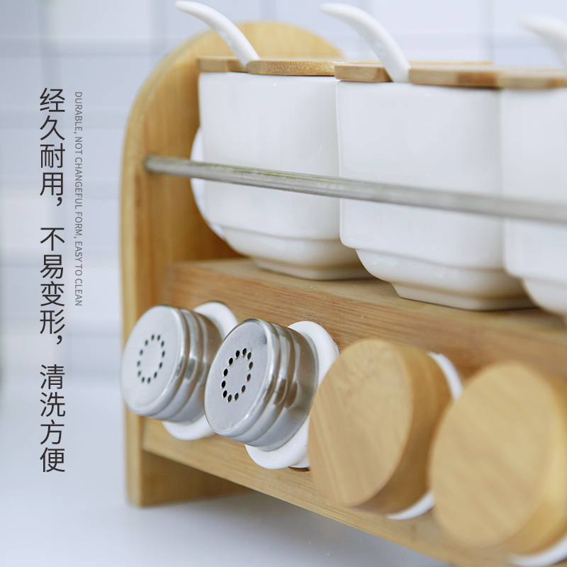 陶瓷调料盒套装厨房用品调味罐调味盒套装调料罐送勺带架子