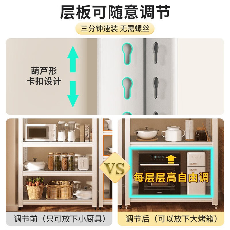 厨房置物架不锈碳钢货架家用微波炉架落地收纳储物架子多层白色高清大图