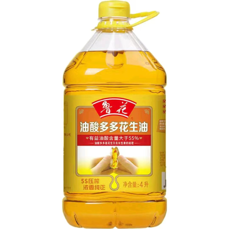 鲁花油酸多多花生油4L大桶油酸含量大于55% 5S压榨 新老包装随机