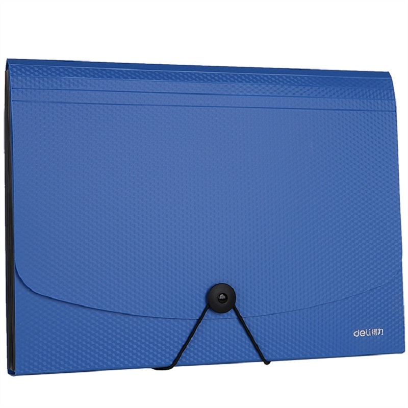 精选得力deli523613格风琴包a4手提多层文件夹票据收纳文件包蓝12只