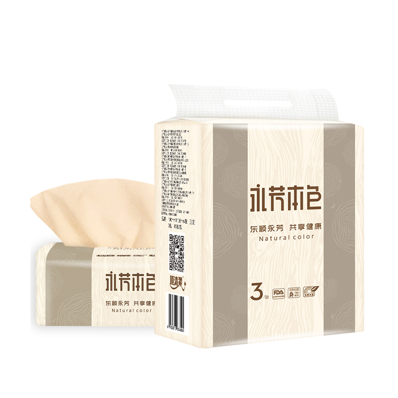 顺清柔本色抽纸3层85抽*3包面巾纸巾餐巾纸卫生纸家庭装