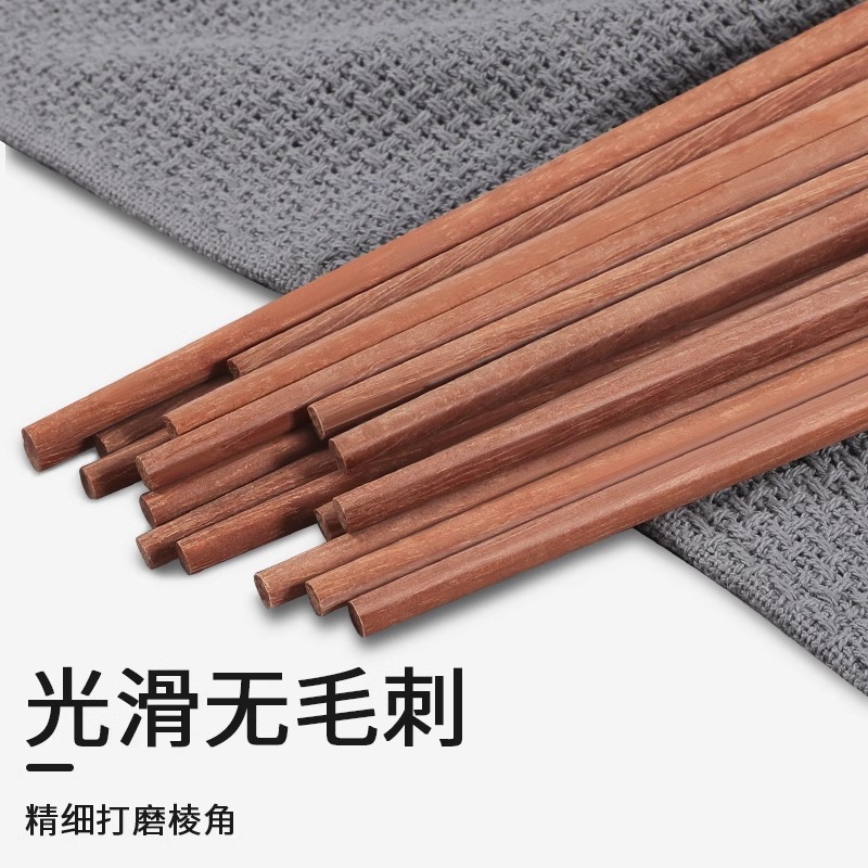 张小泉鸡翅木筷子家用天然高档红檀木铁木无漆无蜡十双装家庭8138高清大图