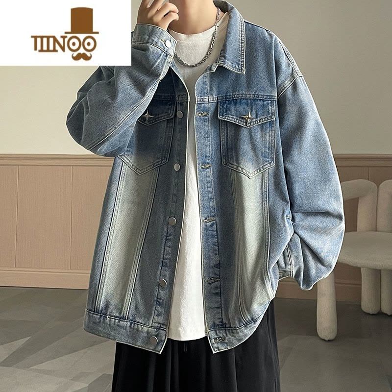 YANXU黄泥染牛仔外套男新款美式复古潮牌感男士痞帅工装夹克图片