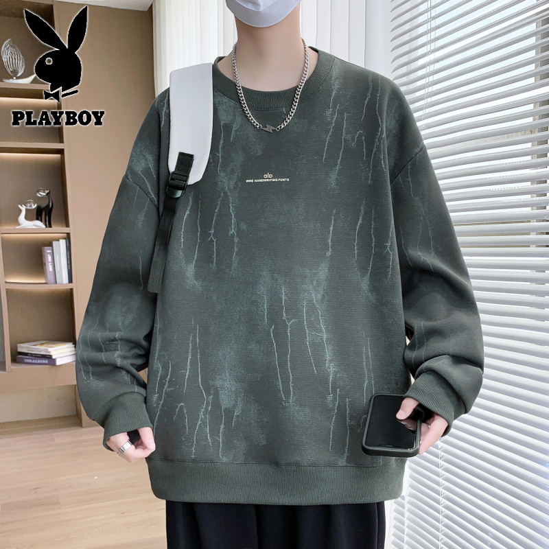 花花公子新款高品质复合奥利绒加绒加厚卫衣男青少年保暖冬季T恤打底衫高清大图