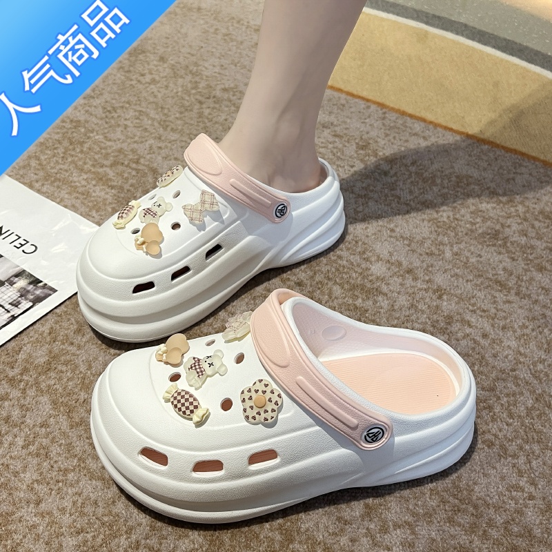 SUNTEK厚底洞洞鞋女款夏季外穿高跟增高护士凉拖鞋海边新款踩屎感沙滩N高清大图