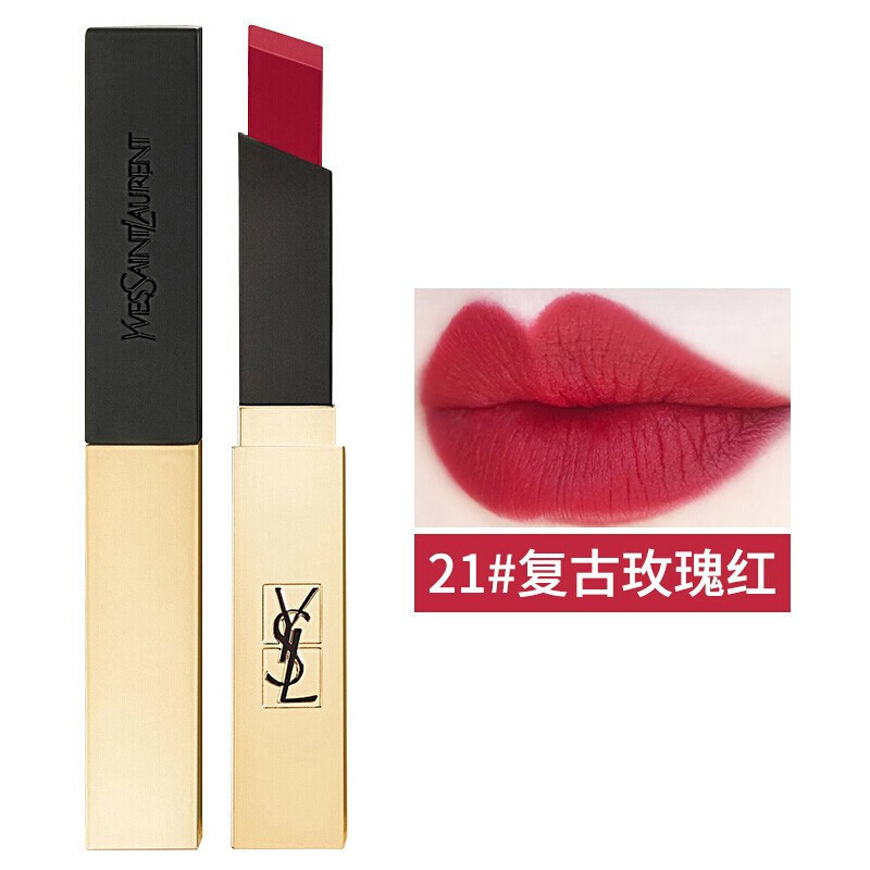 [送礼盒+手提袋]圣罗兰(YSL)唇膏口红 小银条/小金条新款细管方管口红哑光雾面唇膏 小金条21号复古玫瑰红