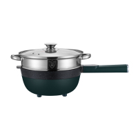山水（SANSUI）电炒锅多功能电煮锅电火锅家用电热锅5L一体电炒菜锅不粘锅大容量5L创意礼品 5L大容量【军绿色】+蒸笼