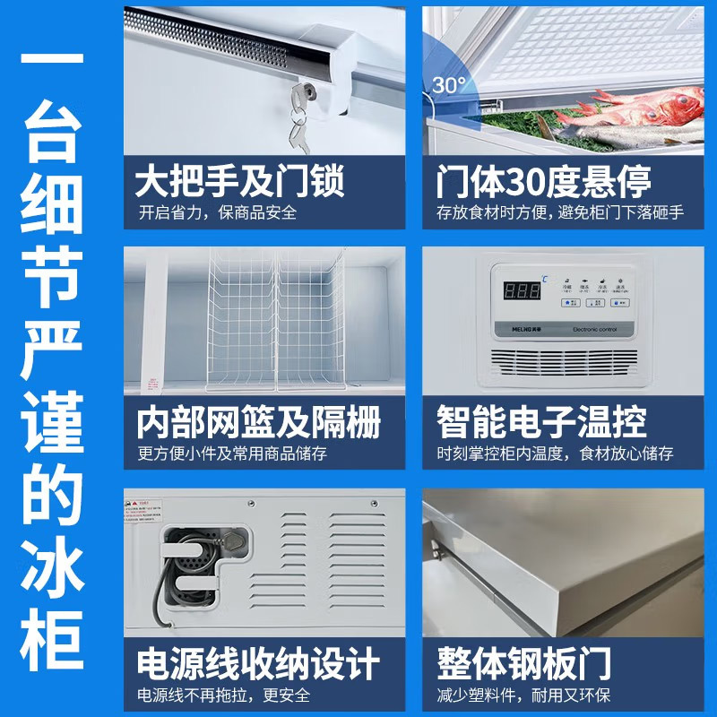 美菱(MELING)1501升卧式电脑控温冰柜一室单温冷冻冷藏转换冷柜MCF(W)-1588E双压机3门厨房商用保鲜设备