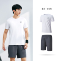 361°运动套装男夏季新款跑步T恤健身短裤两件套男子运动服潮 3XL 本白/砾石灰