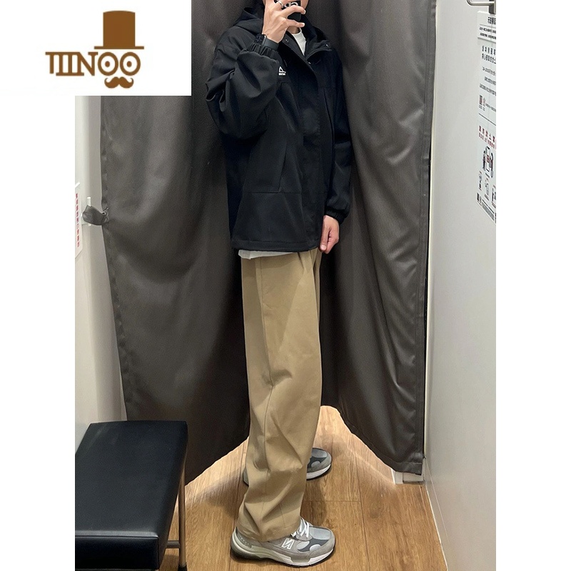 YANXU卡其色工装裤子男款潮牌痞帅宽松阔腿休闲长裤美式vintage直筒裤高清大图