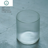 羽田玻璃茶杯高端木底直筒竖纹锤纹水杯办公家用手工耐热透明杯子 封后 敞口竖纹杯