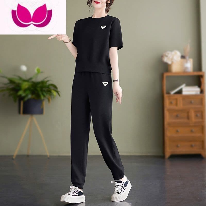 七斓运动服套装女夏2023新款大码宽松时尚短袖休闲跑步洋气套图片