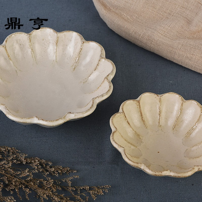 鼎亨日本进口美浓烧梨花盘 Rinka小兵窑手工做旧复古zakka花朵形