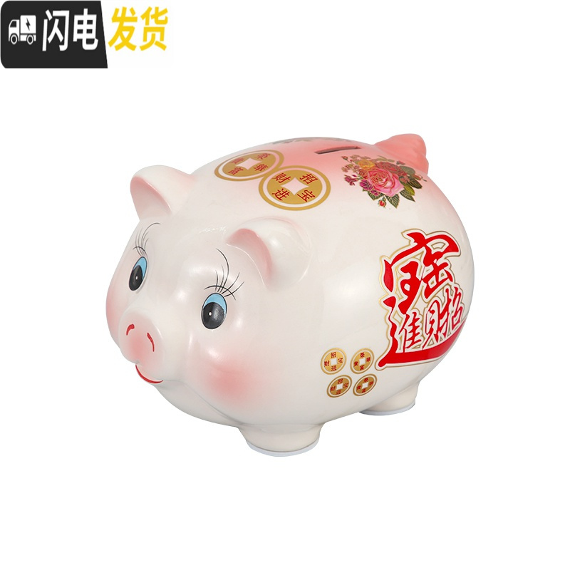 三维工匠存钱罐不可取抖音网红大人用家用儿童储蓄罐储钱猪可爱女只进不出 白猪蓝色红字小号[可存可取]