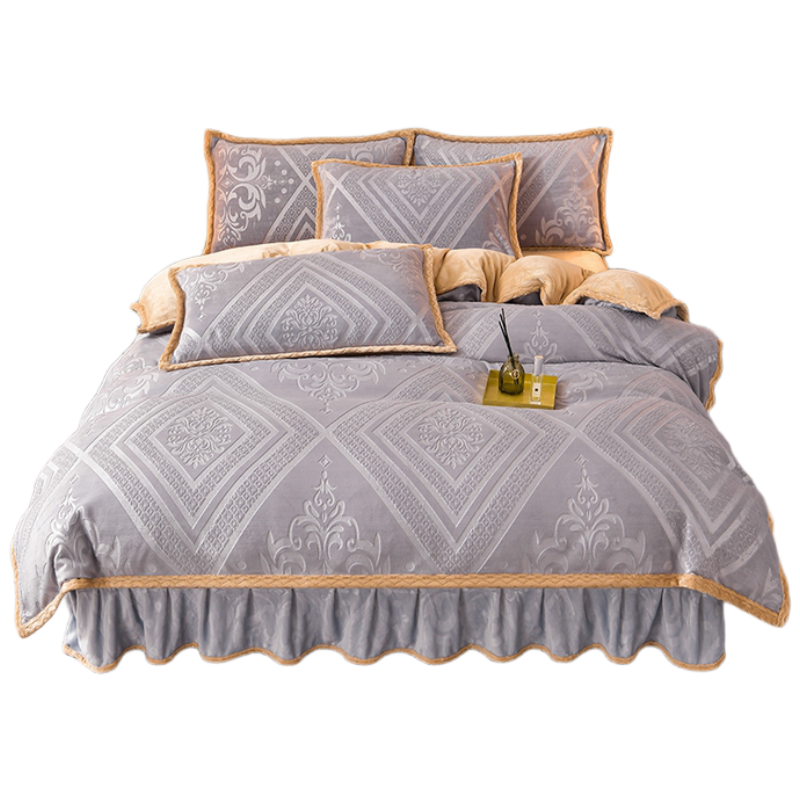 天山柔 200*230cm 欧式雕花牛奶绒 四件套 (计价单位:套) 欧式浪漫-灰
