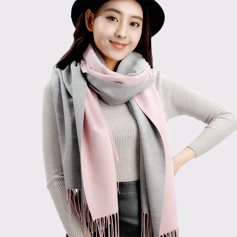 恒源祥围巾冬季女百搭 秋冬新款保暖加厚冬天粉色围脖女生日礼物 双面粉灰