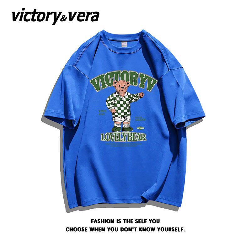 VICTORYVERA夏季2022盐系ins小熊印花短袖T恤女韩系纯棉宽松上衣