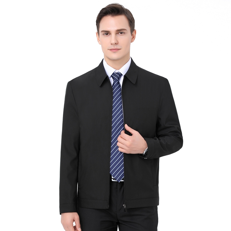 专柜正品劲霸男装春季新款夹克中年宽松爸爸翻领茄克外套男新款夹克男士翻领拉链款桑蚕丝茄克男纯色政务外套梦特娇金利来七匹狼 180/96A 8088黑色翻领