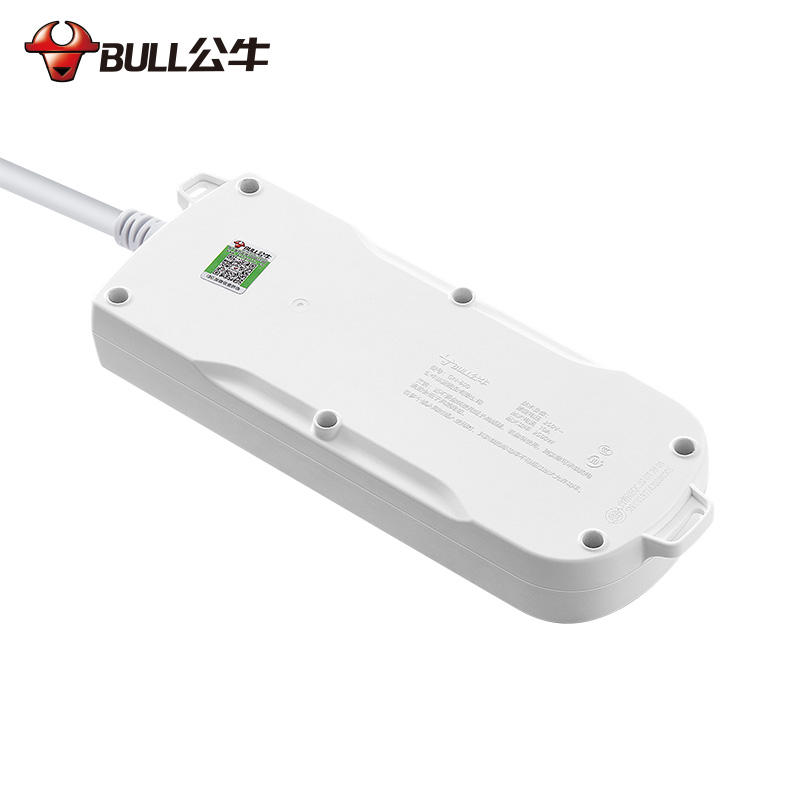 公牛(bull)GN-609全长5米六位插孔带保护门总控开关大孔间距插座/接线板/排插/拖线板/插排蓝白高清大图