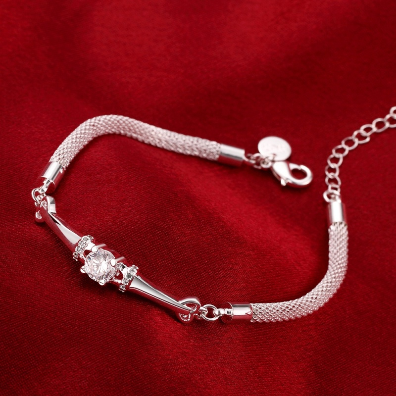 H382 Fashion Bracelet白色锆石水晶手链欧美外贸镀925纯银女首饰送女朋友七夕情人节礼物