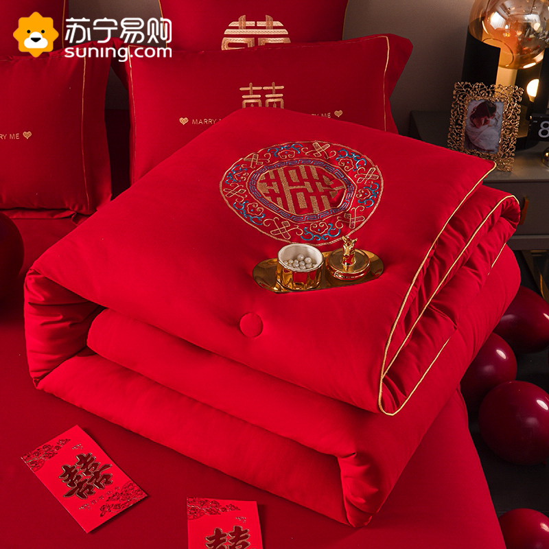 结婚被子喜被褥刺绣大红色婚庆被芯女方陪嫁用品春秋大豆冬被天作之合