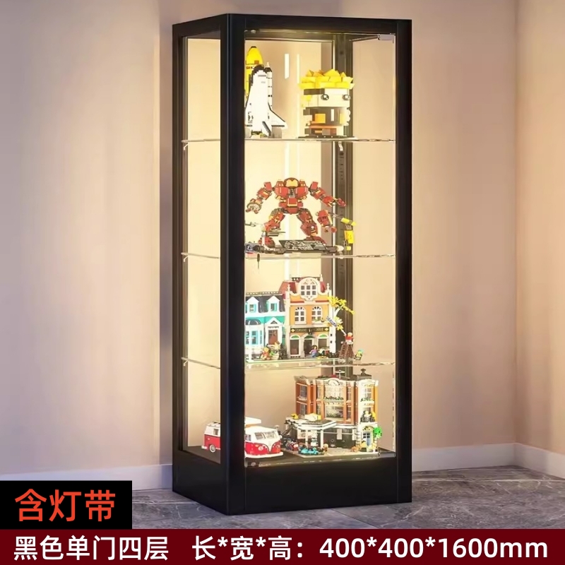 锦北 透明展柜手办展示柜带灯玻璃柜模型陈列柜单门四层400*400*1600mm高清大图