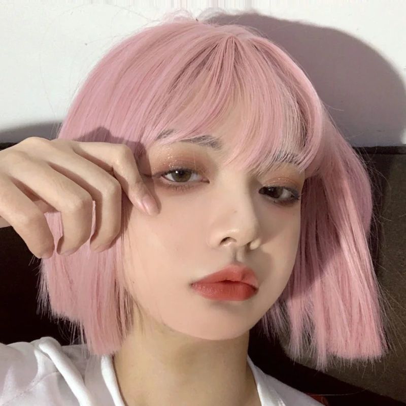 浅粉色 全头整顶 送发网发夹视频介绍_假发女短发jk自然短直发bobo头