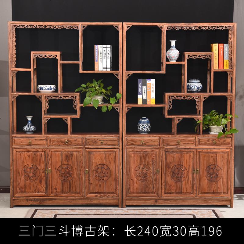 博古架实木新中式多宝阁茶叶展示陈列柜茶室置物古董货架客厅隔断高清大图