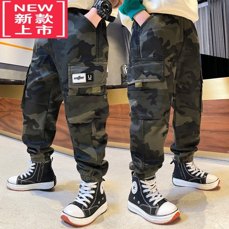 可莉允男童秋冬款迷彩裤儿童裤子大童工装裤2022新款加绒加厚保暖棉裤潮保暖裤图片