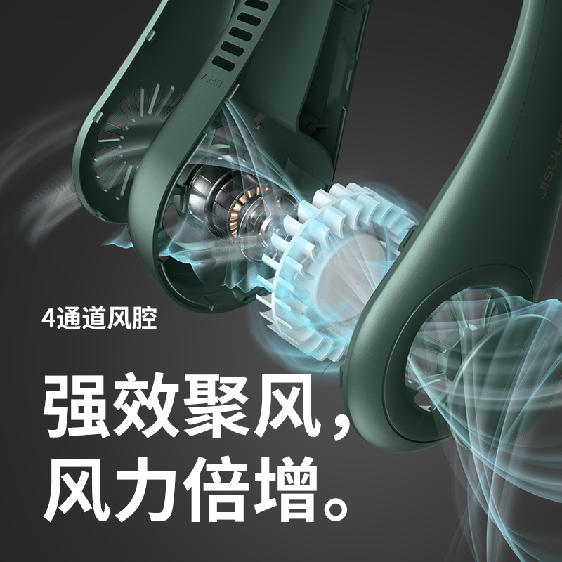 几素风宝挂脖风扇便携usb小风扇无叶户外小电扇 墨绿色 Neck Fan Life3（FA14第二代）4000mAh色高清大图