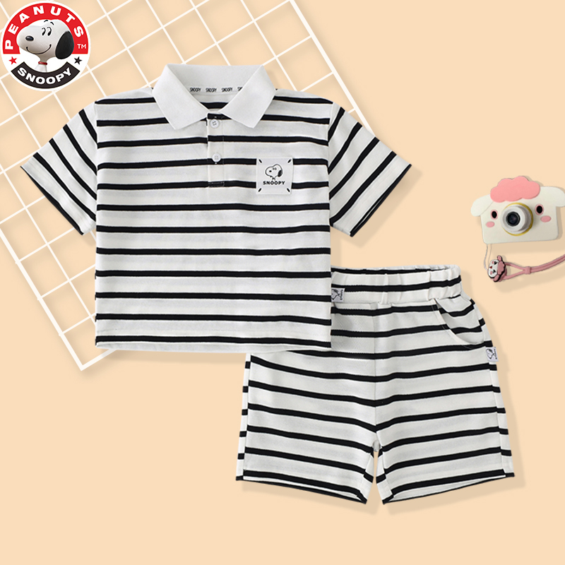 史努比(SNOOPY)童装条纹polo衫+短裤或裙子新款兄妹姐弟套装中小童学院风AL020