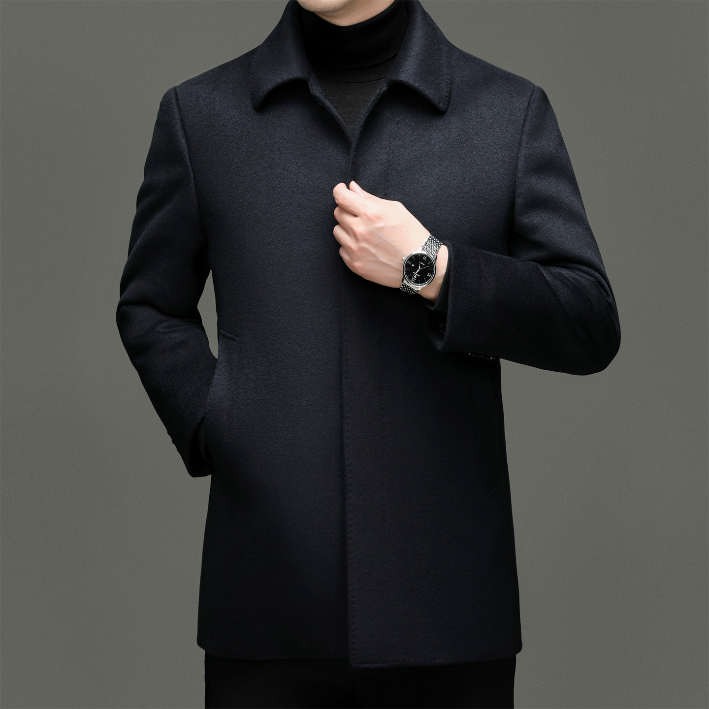 爸爸毛呢羽绒服男士2025新款冬季加厚短款中老年人羊毛呢大衣冬装外套毛呢大衣男中长款冬季爸爸装羊毛呢子外套保暖鸭绒羽绒服高清大图