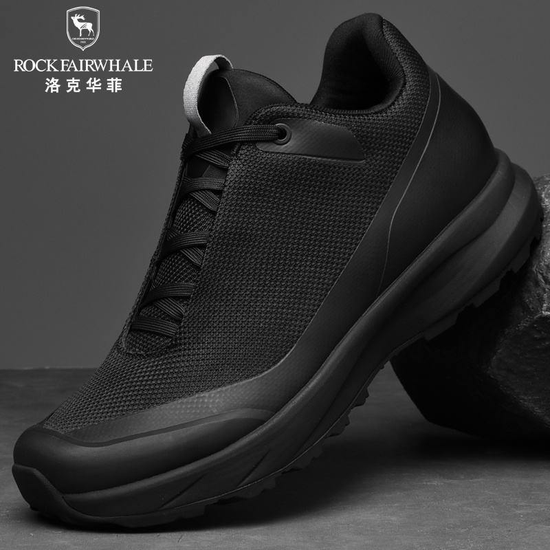 洛克华菲 Rock Fairwhale 男士低帮鞋轻盈透气舒适百搭设计潮流耐磨运动健步鞋 黑色粗纹 41码