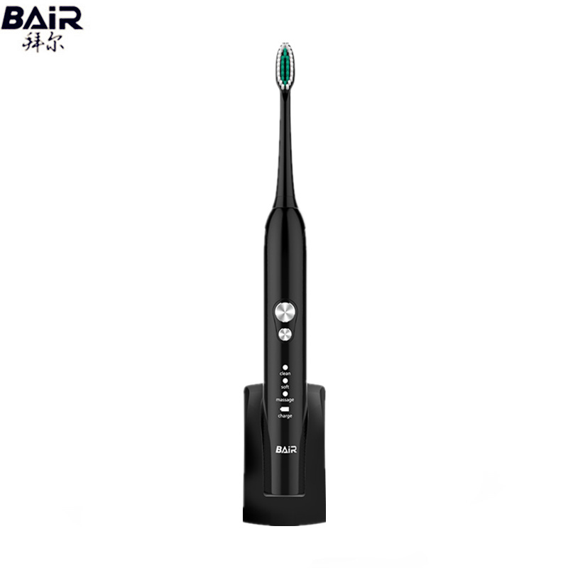 拜尔(BAiR)X6 充电式通用成人声波式电动牙刷 声波智能震动软毛情侣防水 黑色 (主机+8个刷头+便携盒)