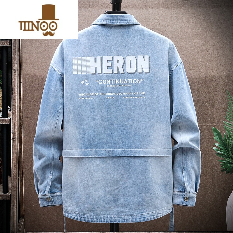 YANXU牛仔外套男宽松2023新款青少年高中初中学生帅气潮牌流夹克高清大图