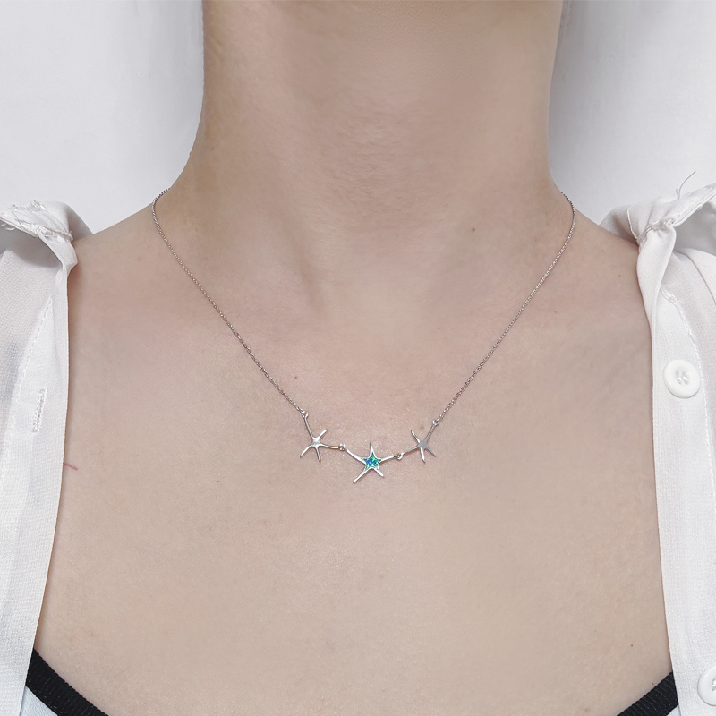 北京黄金 S925 银项链欧泊星星造型项链 轻奢气质百搭银饰项链生日送礼礼物
