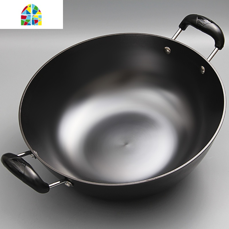 铸铁平底炖锅传统大铁锅加深汤锅双耳铸铁炒锅无汤粥锅