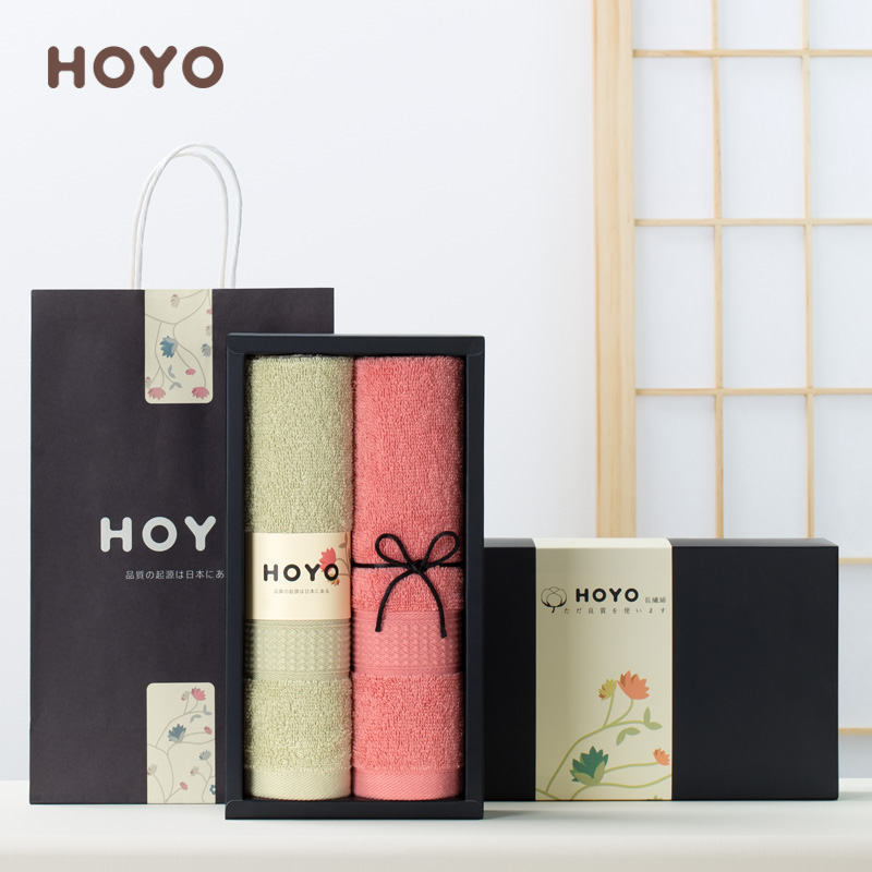 HOYO臻品长绒棉毛巾浴巾礼盒新疆库尔勒长绒棉毛巾男士女吸水速干巾臻品毛巾荷花礼盒毛巾两条装7150颜色随机高清大图