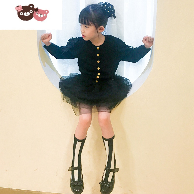 绿彩虹光女童春夏网纱连衣裙赫本洋气蓬蓬吊带裙套装女宝甜酷连身裙小黑裙连身衣